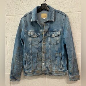 Ag Adriano Goldschmied Paint Splatter Distressed Light Blue Denim Jacket
